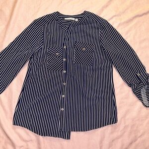 Navy blue and white Striped Button Down